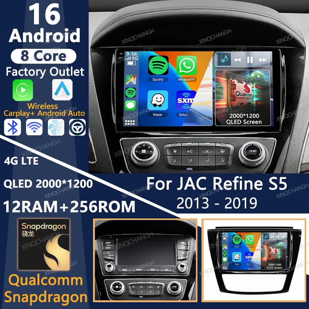 Android 16 Car Radio For JAC Refine S5 2013 - 2019 GPS 2DIN Multimedia Stereo Video Player Carplay Auto QLED 4G WIFI BT Qualcomm