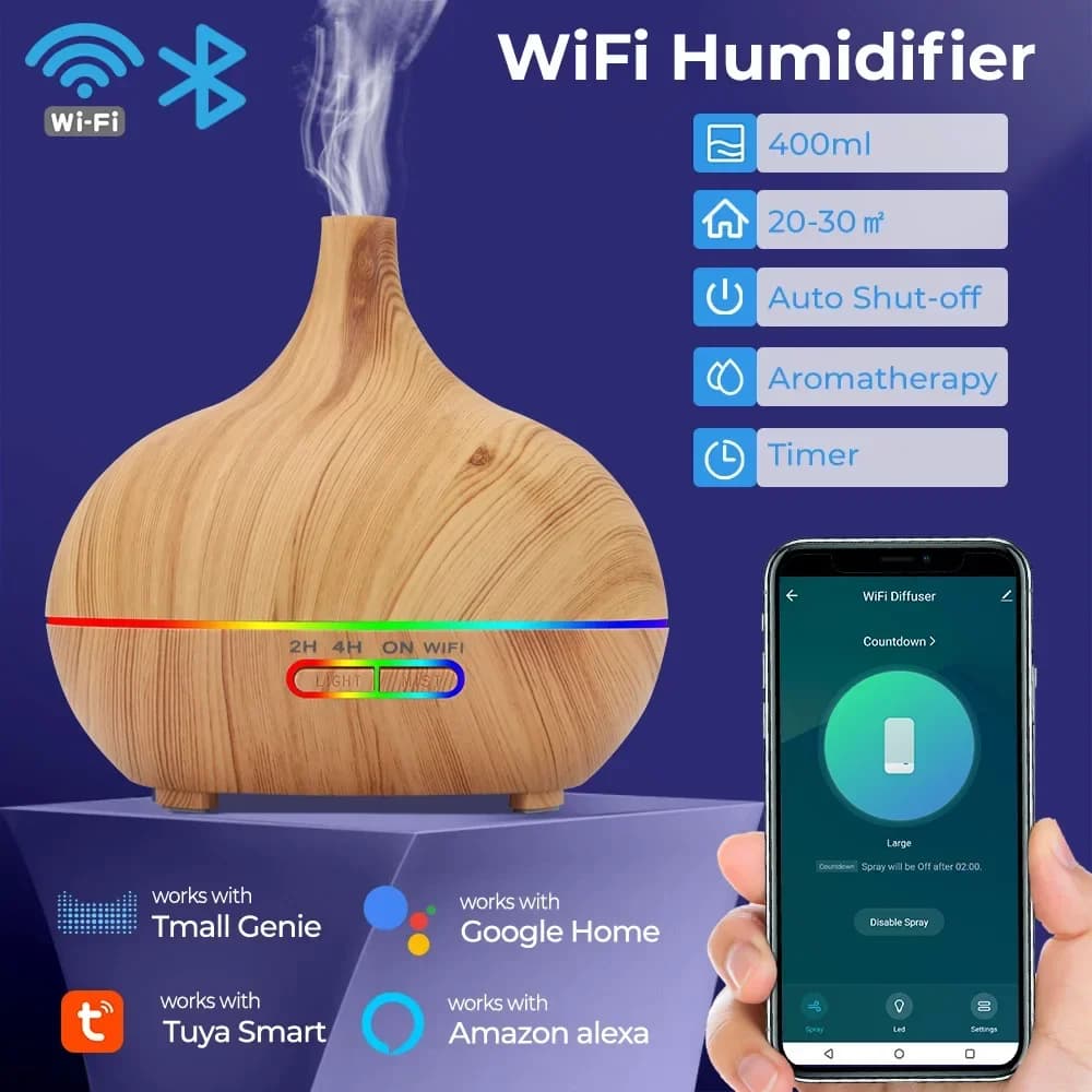 WiFi intelligente 550ML Diffusore di Aroma Elettrico Diffusore di Olio Essenziale Umidificatore Ad Ultrasuoni Telecomando Mist Maker Casa