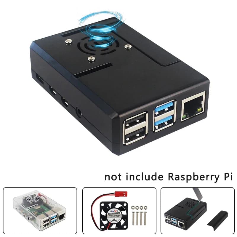 Custodia in ABS Raspberry Pi 4 modello B Custodia GPIO rimovibile con guscio in plastica trasparente nera con ventola di raffreddamento per Raspberry Pi 4