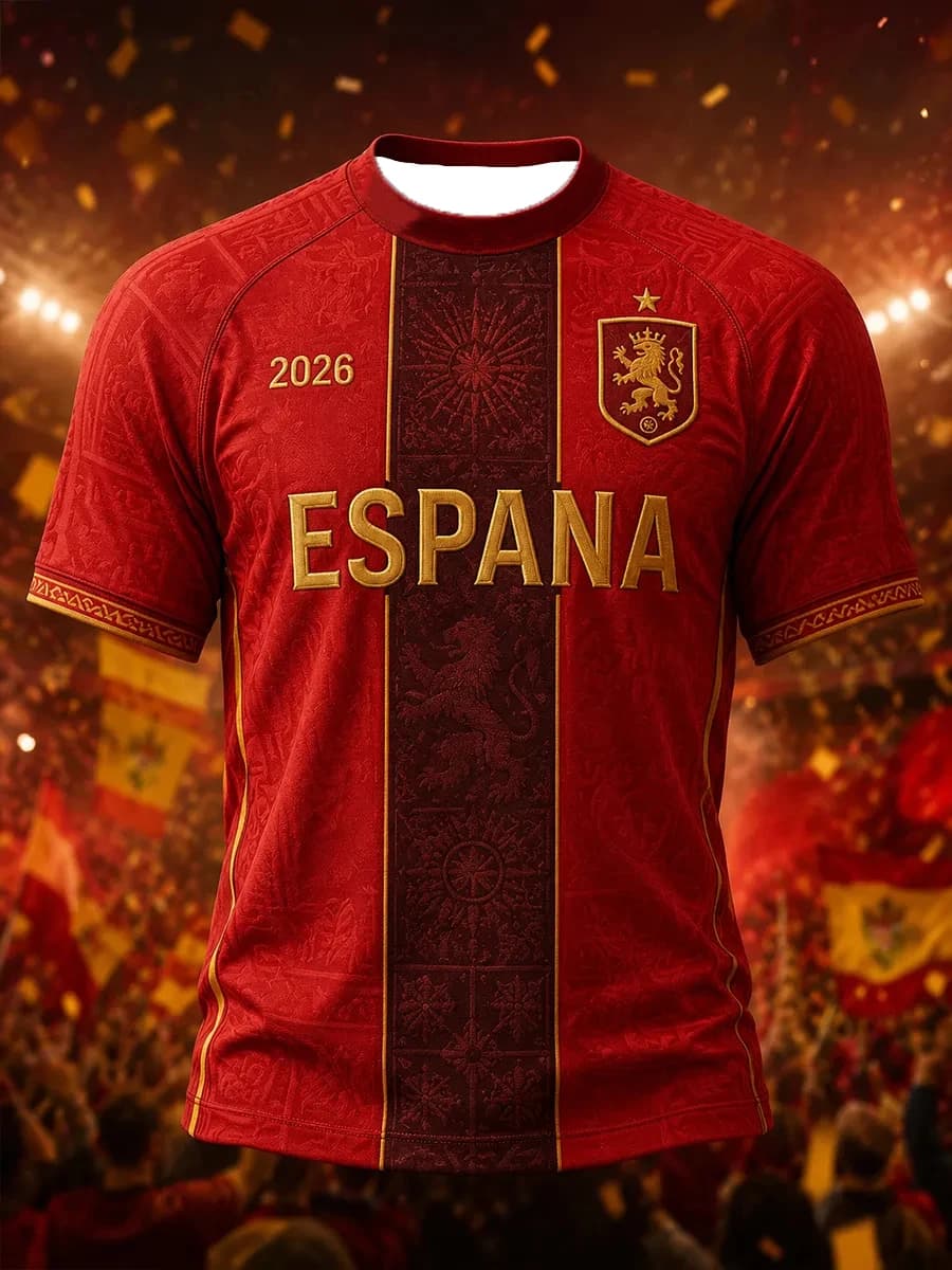 Men's Spain Football Printed Casual Short Sleeves T-Shirt Football Cultural T-Shirt