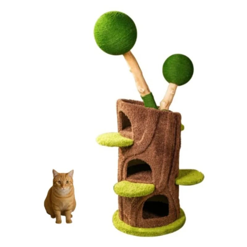 Torre per Gatti in Legno Massello con Cuccia, Salvaspazio, Calda, Gioco per Arrampicarsi, Ideale per Piccoli Appartamenti