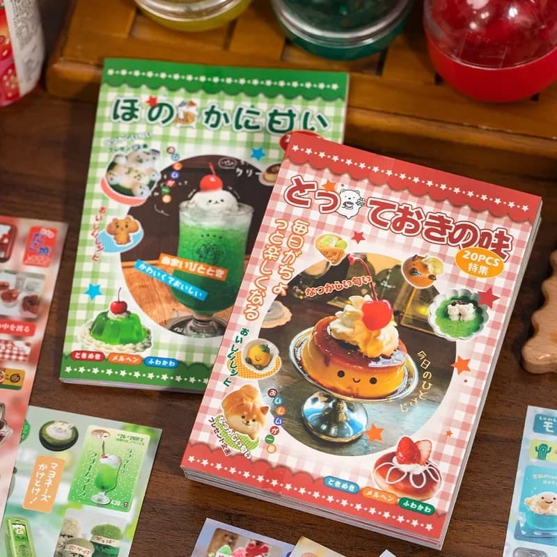 20Pcs Japanese Retro Food Dessert Sticker Book Cute Showa Style Die Cut Stickers For Journal Scrapbooking Planner DIY Craft Deco