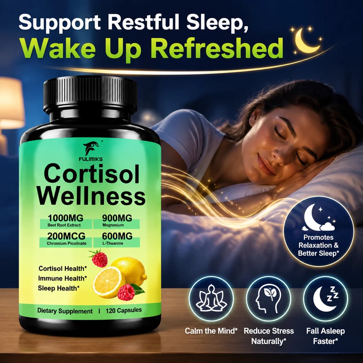 Cortisol Balance Supplement, Adrenal Care, Supports Emotional Well‑Being, Stress Relief, Calm Mood & Restful Night Sleep