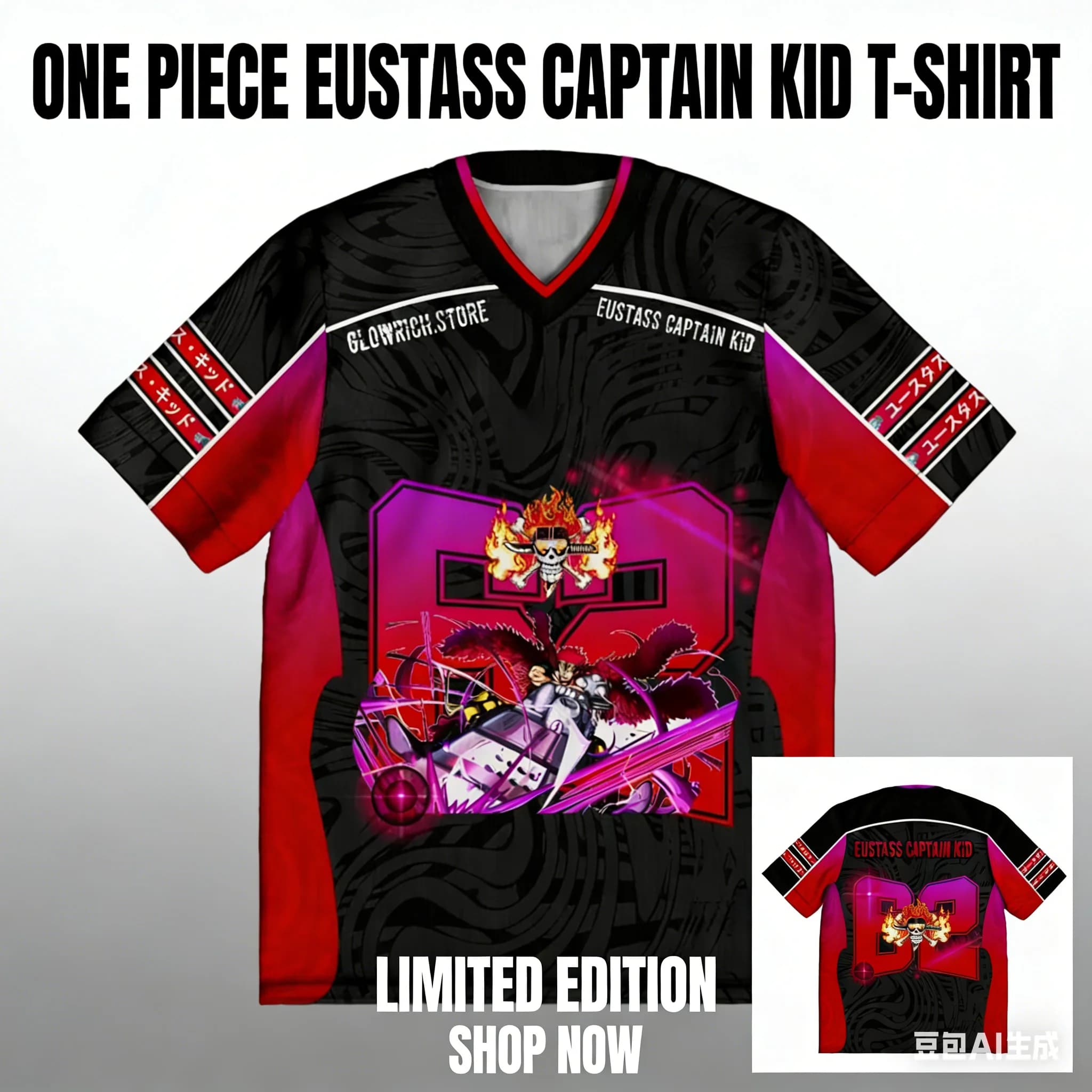 T-shirt Unisex One Piece Eustass Kid Stile Anime Y2k Kpop Baseball Hockey Nuova Moda Streetwear Anime Daily