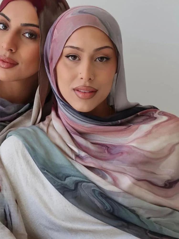 Ramadan Muslim Hijabs Women Spring Watercolor Print Scarves Shawl Luxury Eid Hijab Wrap Islam Turban Female Party Headscarf 2026
