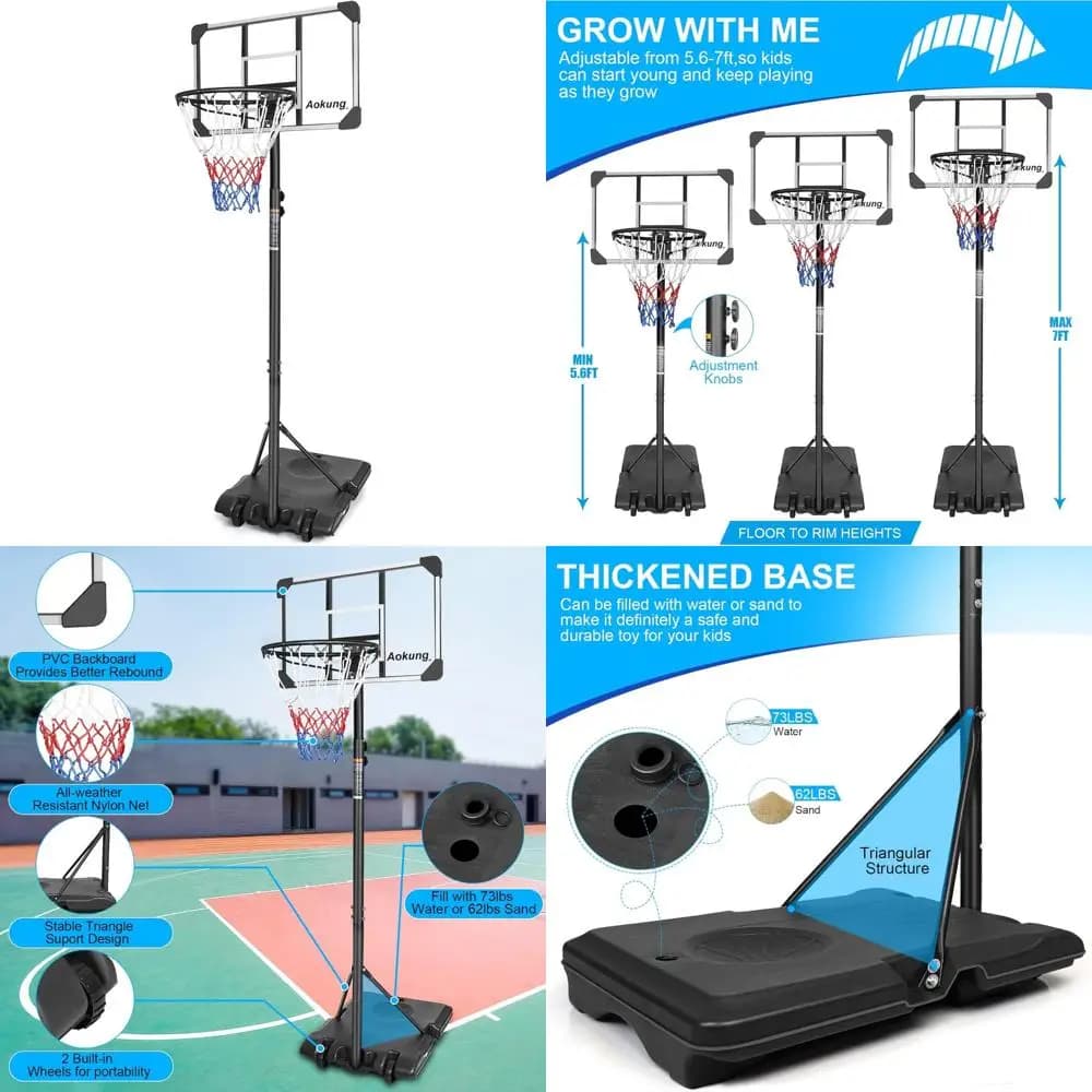 Portable system for young basketball door - Height adjustable from 4.8 to 7.7 feet, 28 boards, suitable for teenagers and children