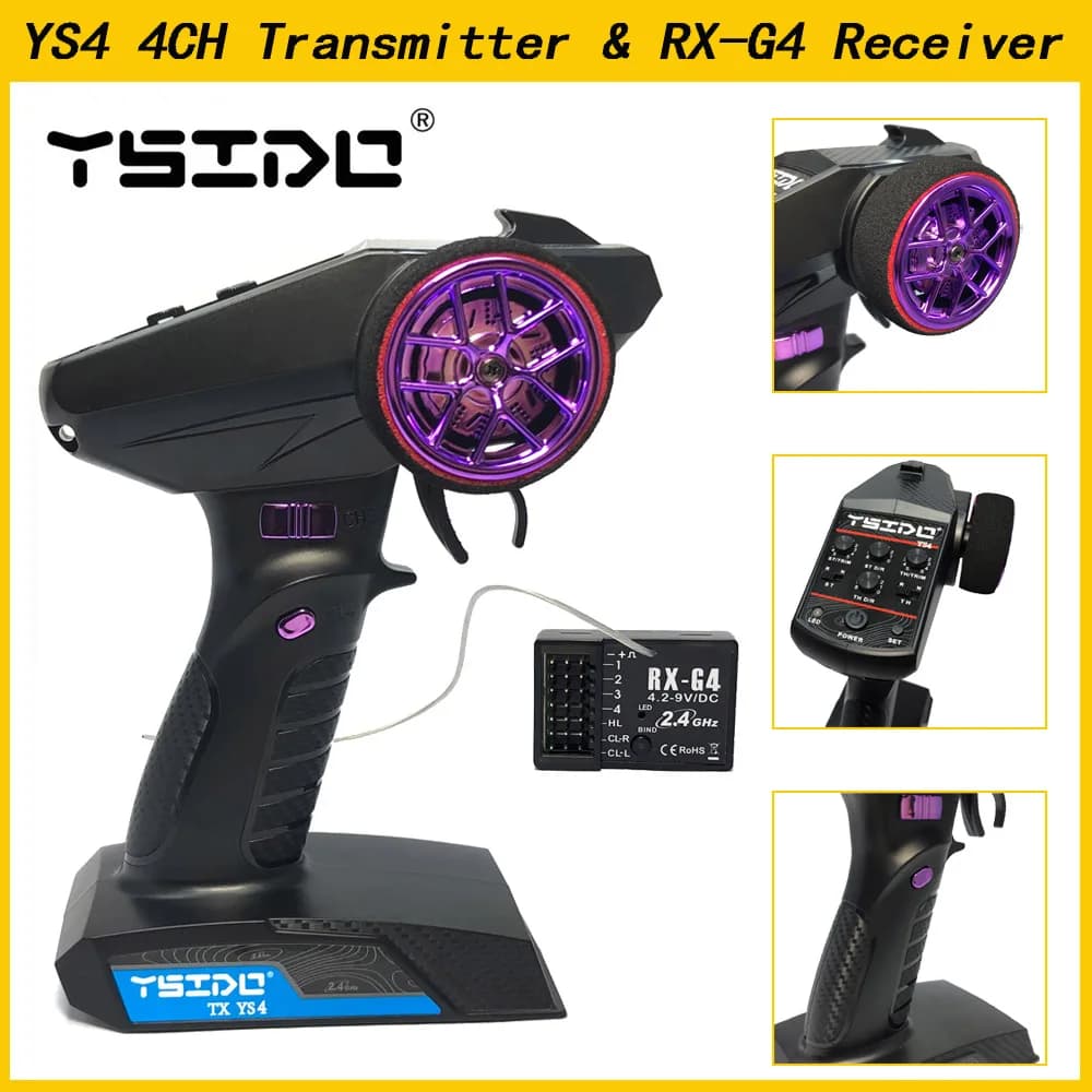 YSIDO YS4 2.4GHz 4CH Sistema Radio Trasmettitore Controller Telecomando/Ricevitore Per RC Auto Barca Serbatoio PK TG3 FS-GT3B