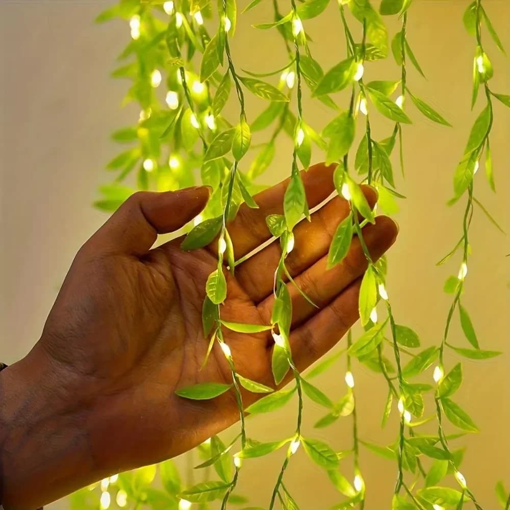 Ghirlanda di Piante Artificiali, Luci a Forma di Fiori Artificiali, Decorazione per Feste e Vacanze, Salice Verde per Arredamento Interno, Illuminazione Paesaggistica