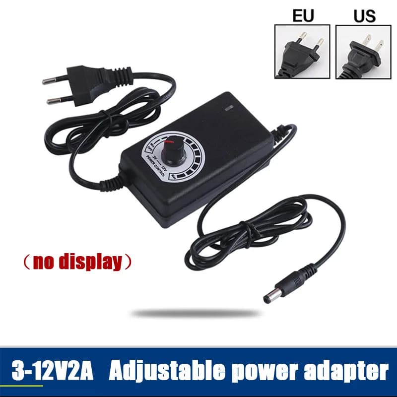 Alimentatore LED Regolabile AC/DC 3-12V 2A con Spina EU/US Senza Display per Strisce LED