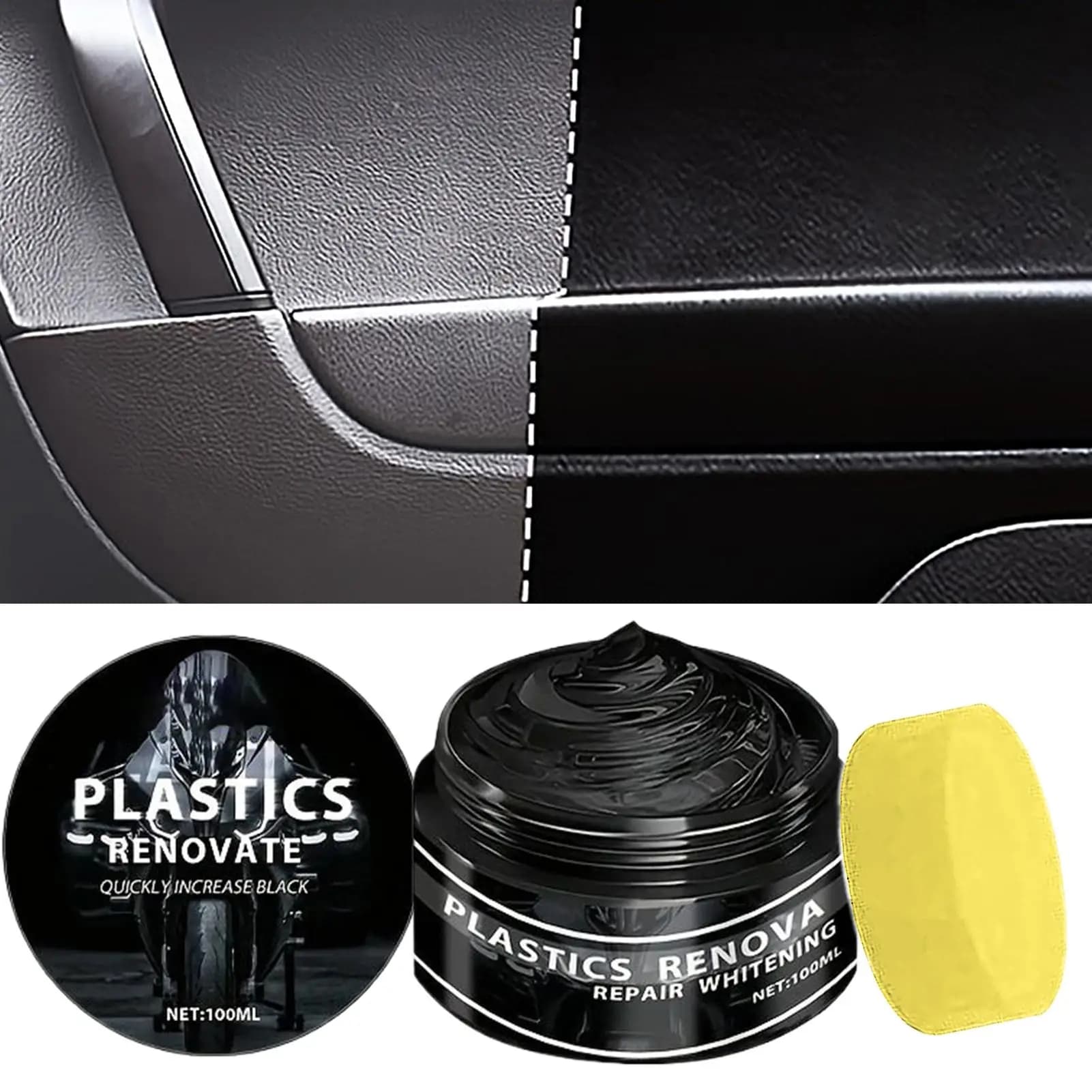 Cera universale per ristrutturazione auto moto 100ml Interni auto Nero Trim Restauratore Crema di riparazione in gomma plastica Cera per ristrutturazione auto