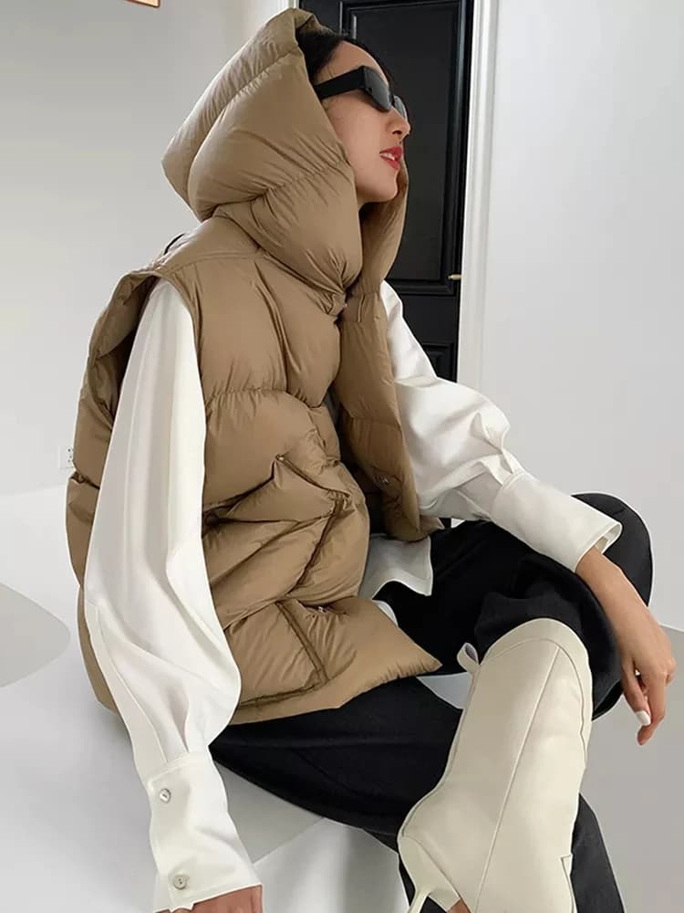 2024 nuove donne piumino senza maniche Gilet allentato con cappuccio femminile inverno 90% bianco piumino d'anatra Gilet allentato Casual capispalla