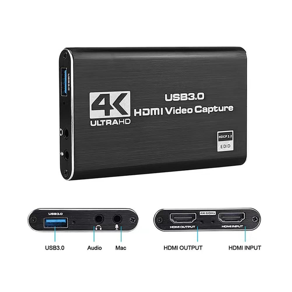 USB3.0 4K 60HZ Game Capture Device Compatible with HDMI Recorder Compatible with HDMI Live streaming HD for DVD Camera