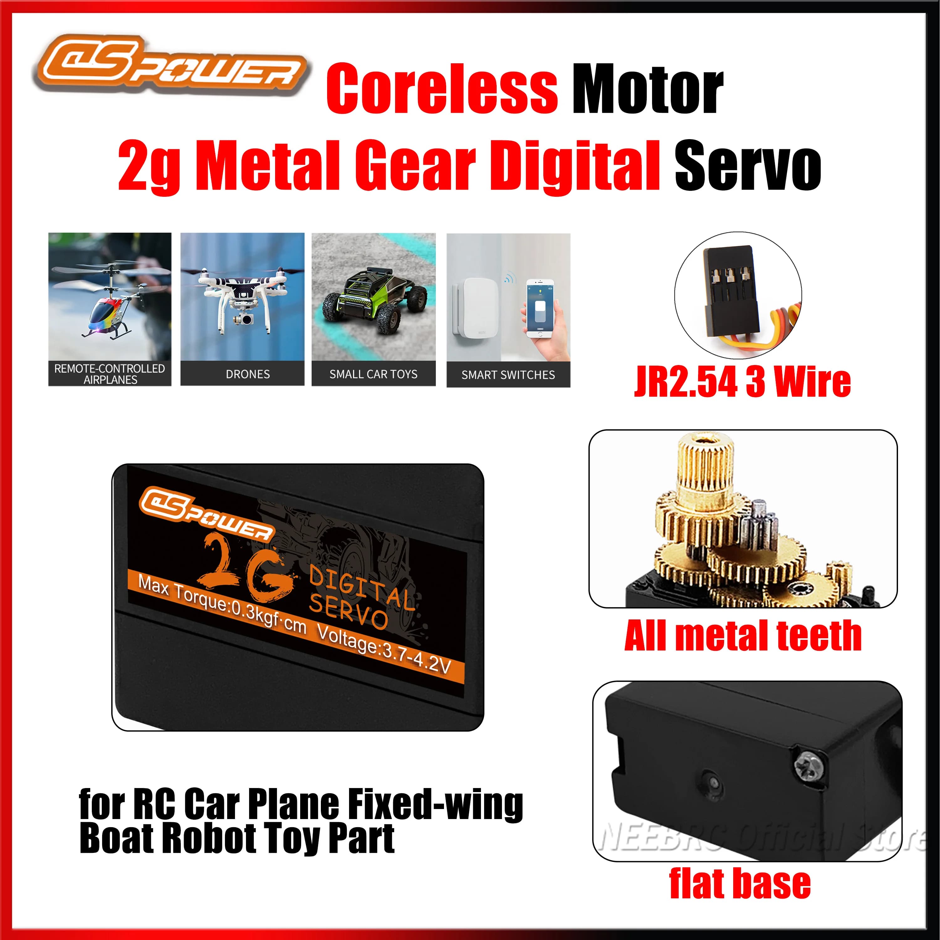 DSPOWER 2G Micro Servo Digitale con Ingranaggi in Metallo, Motore Coreless a Base Piatta per Auto RC, Aerei, Elicotteri ad Ala Fissa, Barche, Robot e Parti di Giocattoli