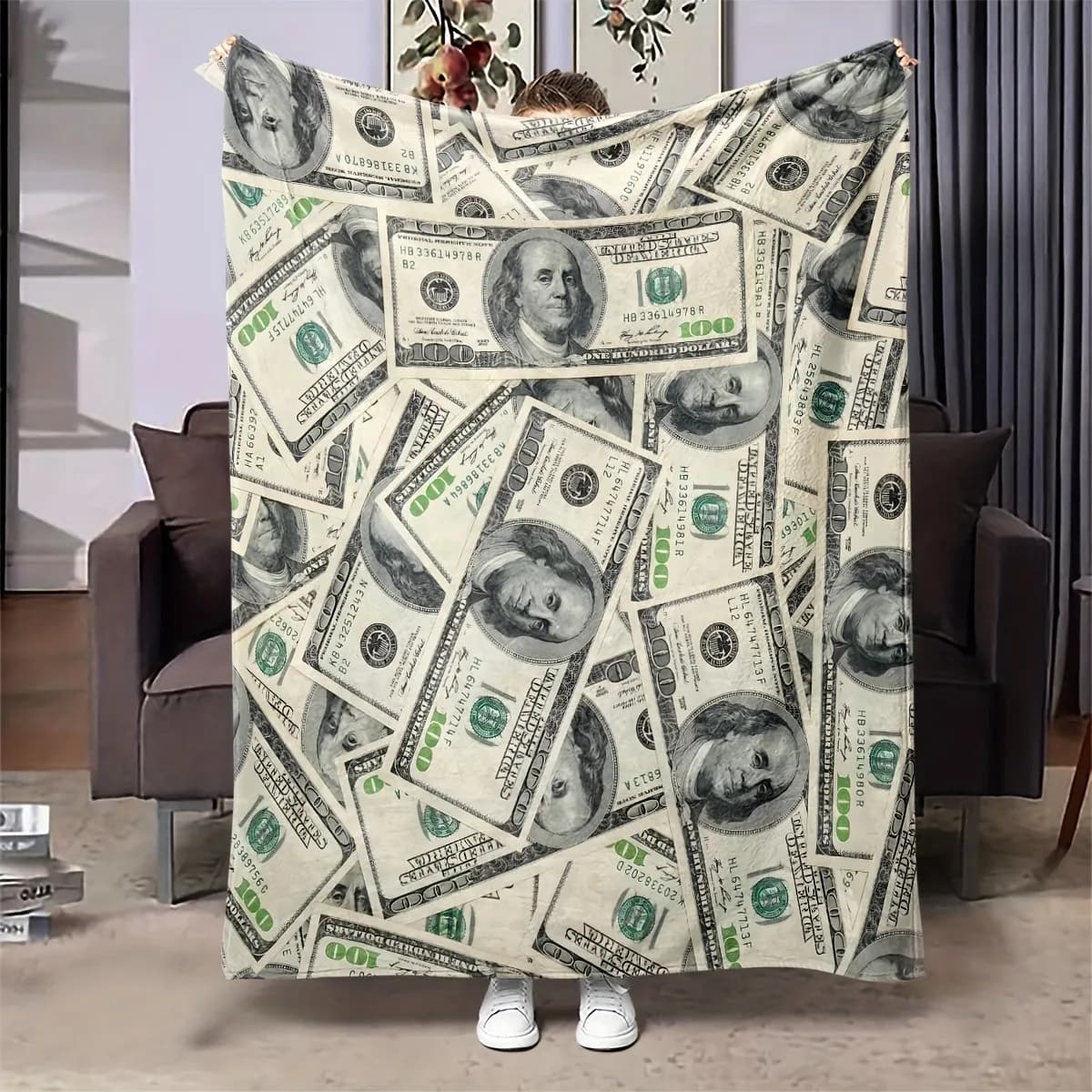 Dollar pattern Flannel printed blanket suitable for all seasons suitable for living room office sofa and travel 180x250CM