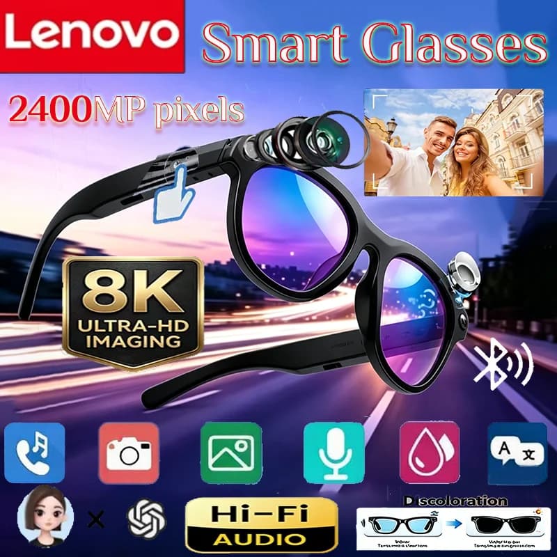 Lenovo 8K 2400MP AI Smart Glasses Photo Vedio Translation Bluetooth Conversation Recording Listening To Music Smart Sunglasses
