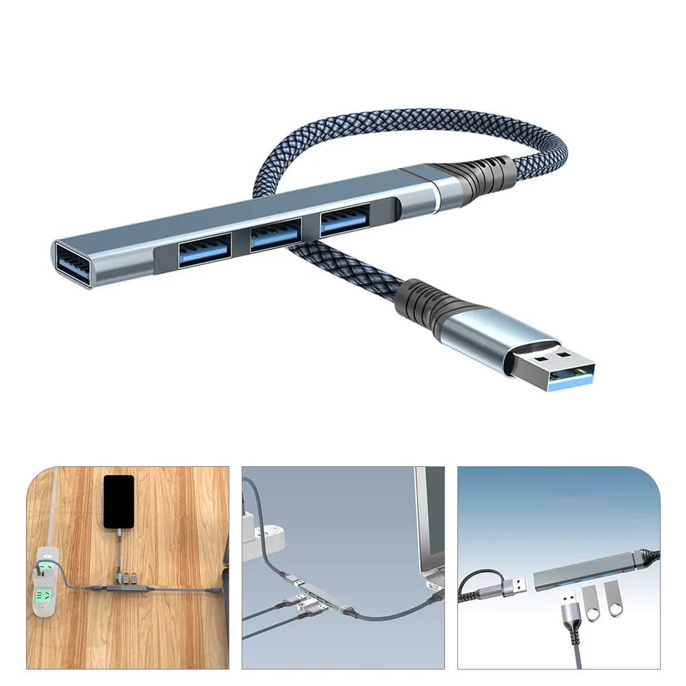 USB 3.0 4 Port Hub Aluminum Alloy Mini Portable USB Expander Fast Charging Compatible with Laptop Desktop Webcam Mouse Keyboard
