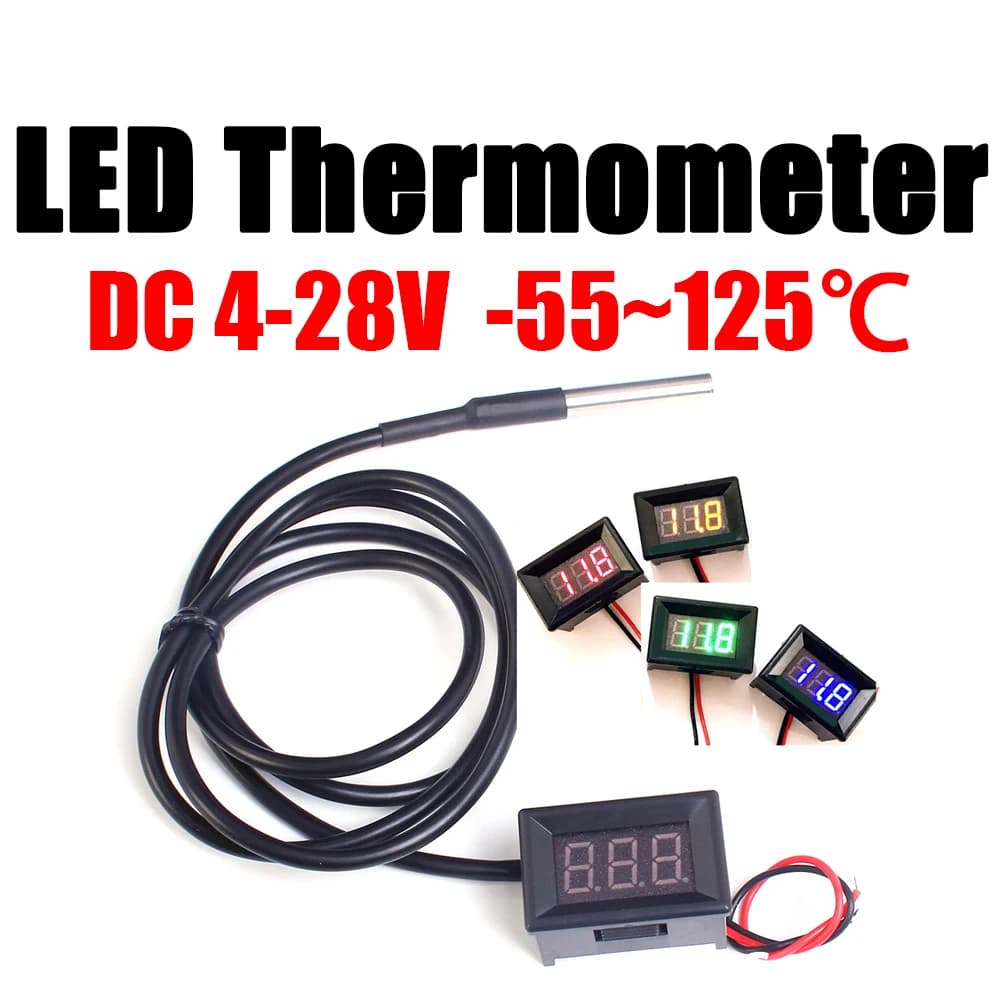 Digital Thermometer LED DC 12V 24V DS18b20 -55 ~ + 125 degrees Celsius Temperature Meter Monitor for Car/water/air/indoor/outdoor