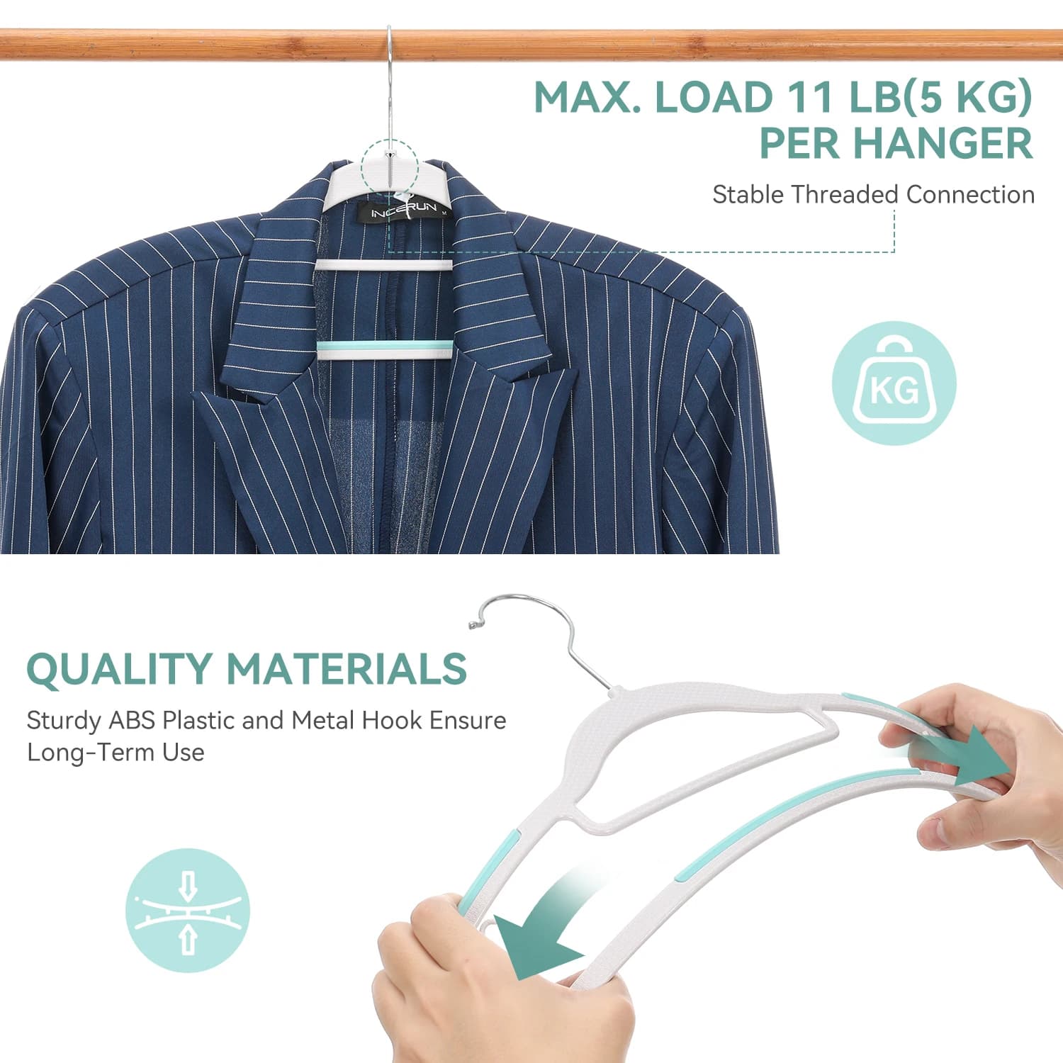 30/50 Pack Coat Hangers, Space-Saving Plastic Clothes Hangers, Non-Slip, 0.2 Inches Slim, 360° Swivel Silver Hook for Shirts, Pants, Suit & Wet/Dry Garments, White and Green