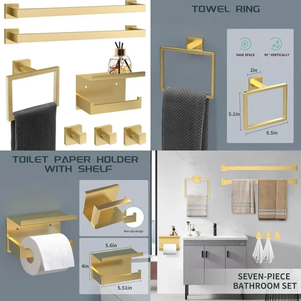 Set hardware da bagno quadrato in oro spazzolato: 2 portasciugamani, portasciugamani, accessori in acciaio inossidabile da 23 pollici