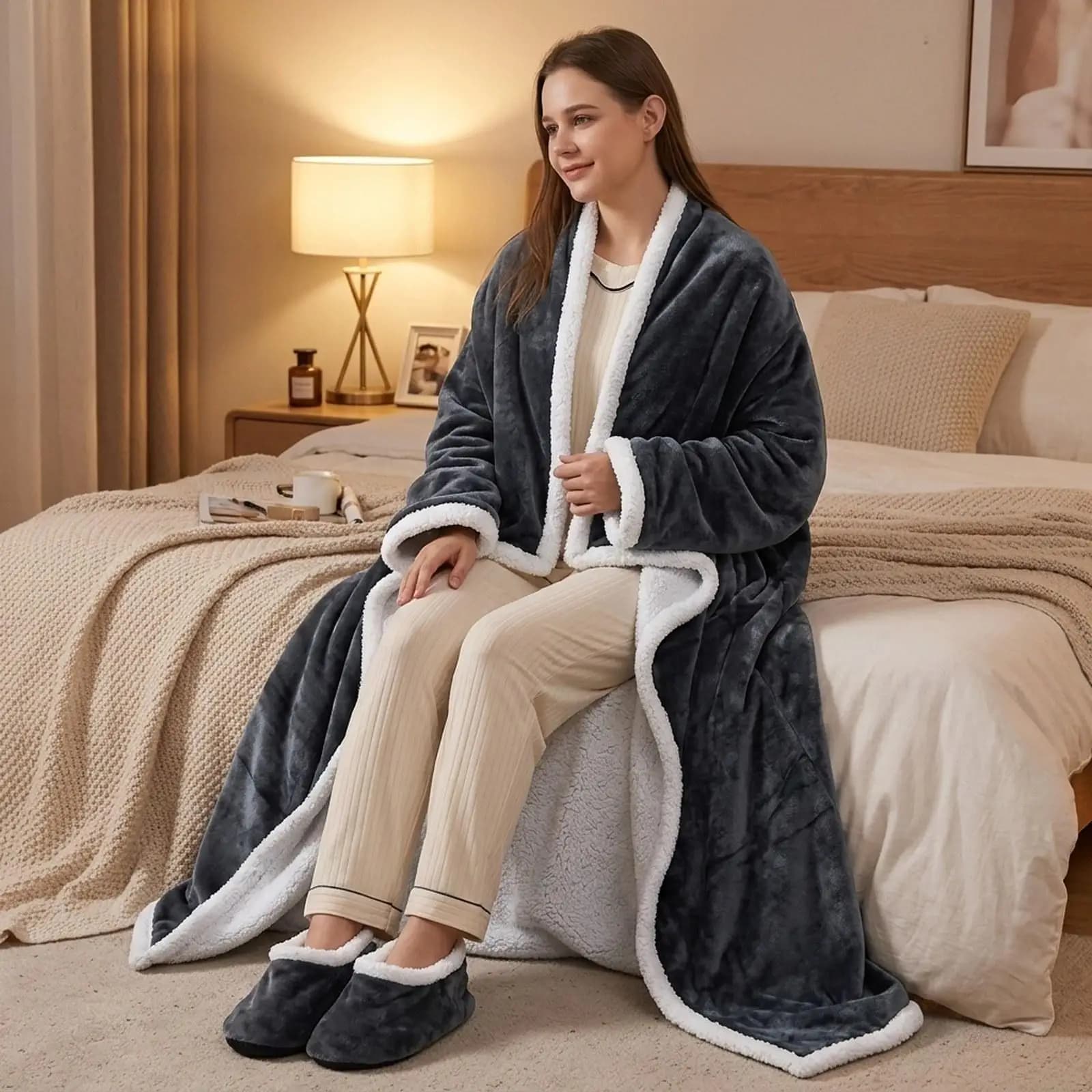 Wearable Heated Blanket over Heat Protection Practical Portable with Sleeves