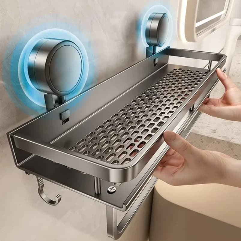 No Punch Suction Cup Suction Bathroom Rack Bathroom Shelf Toilet Space Aluminum Hanging Rack Bathroom Organizer Hang On The Wall