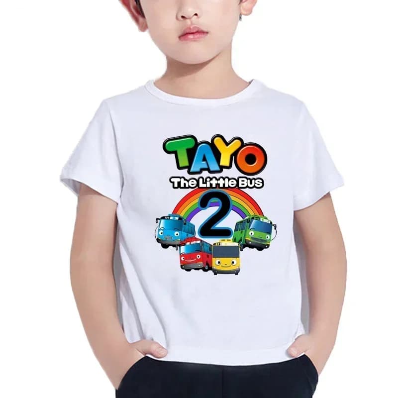 Maglietta con stampa del numero di compleanno 1-9 per bambini, modello Boy Cute Tayo the Little Bus, regalo divertente per bambini e bambine, abbigliamento per bambini