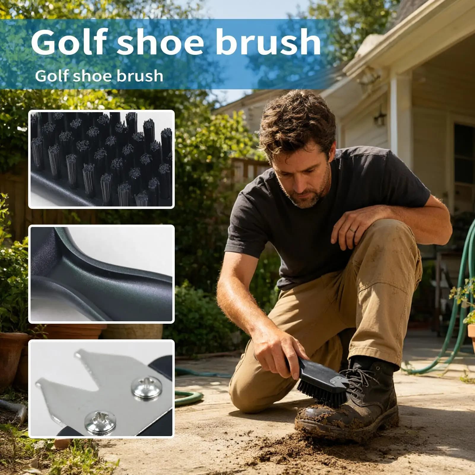 2 Pieces Golf Shoe Brush Ergonomic Portable Shoehorn Handle Golf Shoe Brush Dirt Cleaner Tool for Course Club Locker Garage