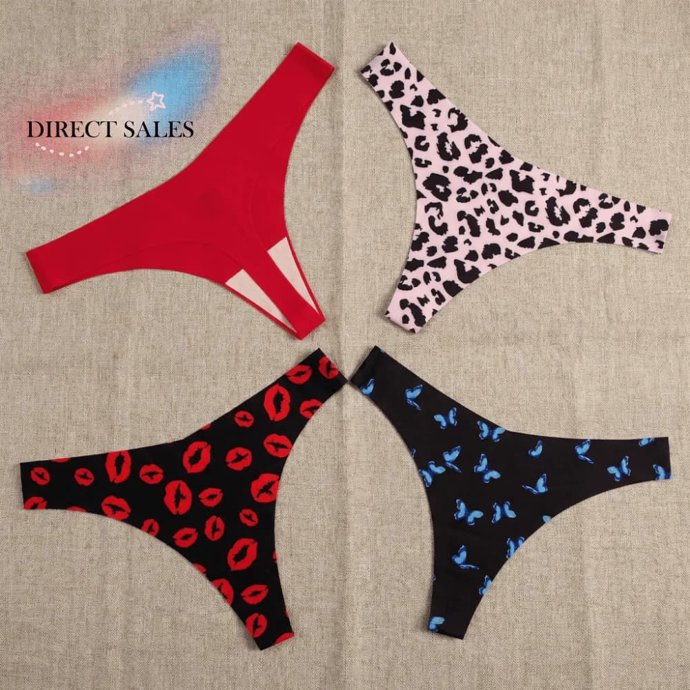 Mutandine da donna in cotone alla moda, a vita bassa, senza cuciture, a perizoma, con stampa a farfalla e leopardo, per ragazza