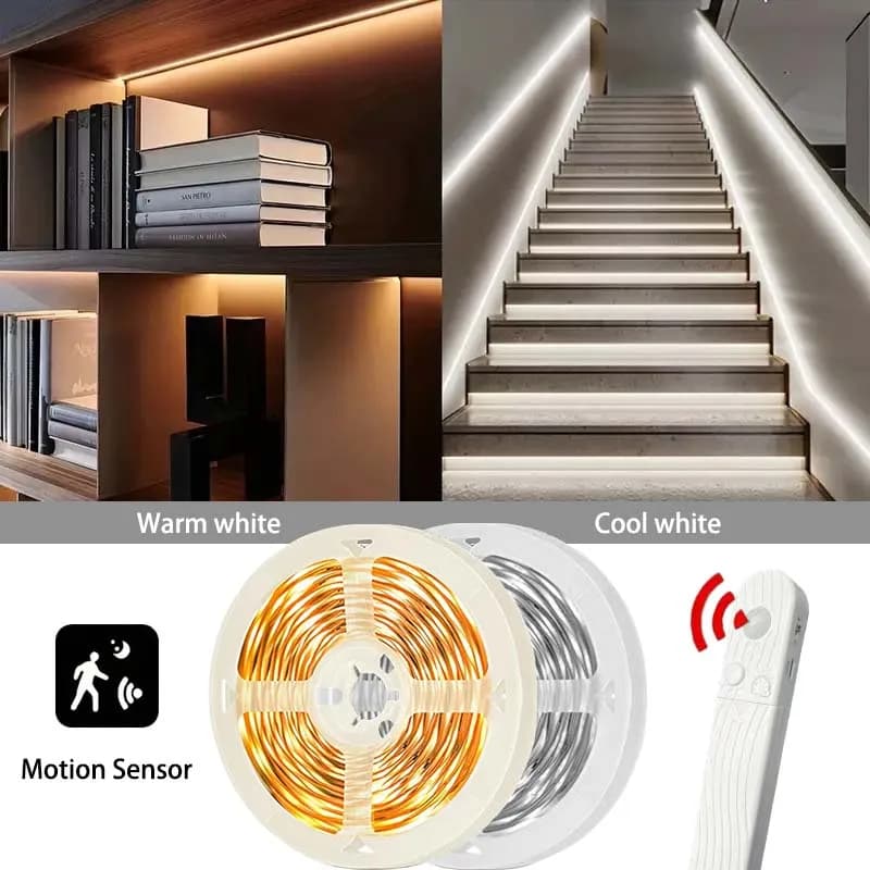 Striscia luminosa con sensore di movimento a LED, striscia LED bianco caldo 2835, accensione/spegnimento automatico, ideale per camere da letto, scale, porcelloni, armadi e