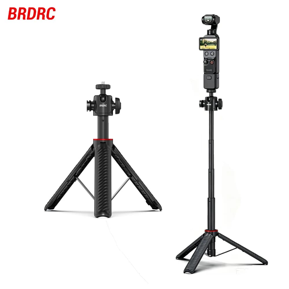 BRDRC Tripod for DJI Pocket 4/3/Insat360 X5 With 1/4 Screw Cold Shoe 360° Ball Head Selfie Stick Extendable Tripod Accessories