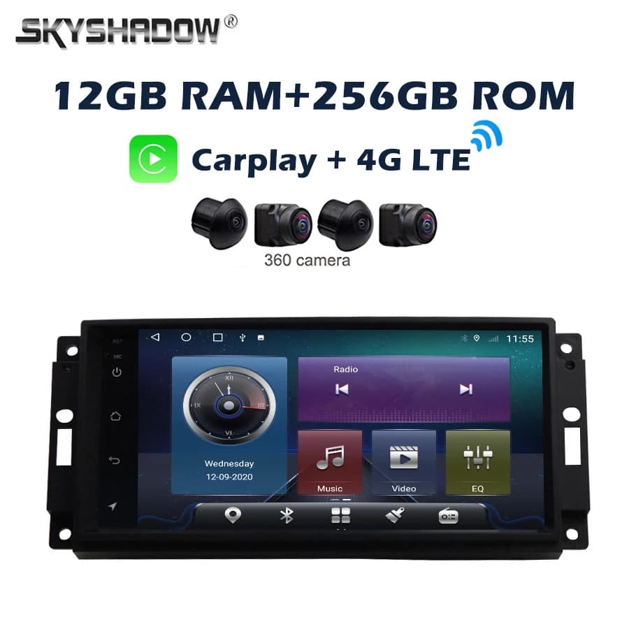 Carplay IPS 4G SIM Android 14.0 12G + 256G 8Core Lettore DVD per auto GPS WIFI Bluetooth Radio per Jeep Compass Commander Wrangler 300C