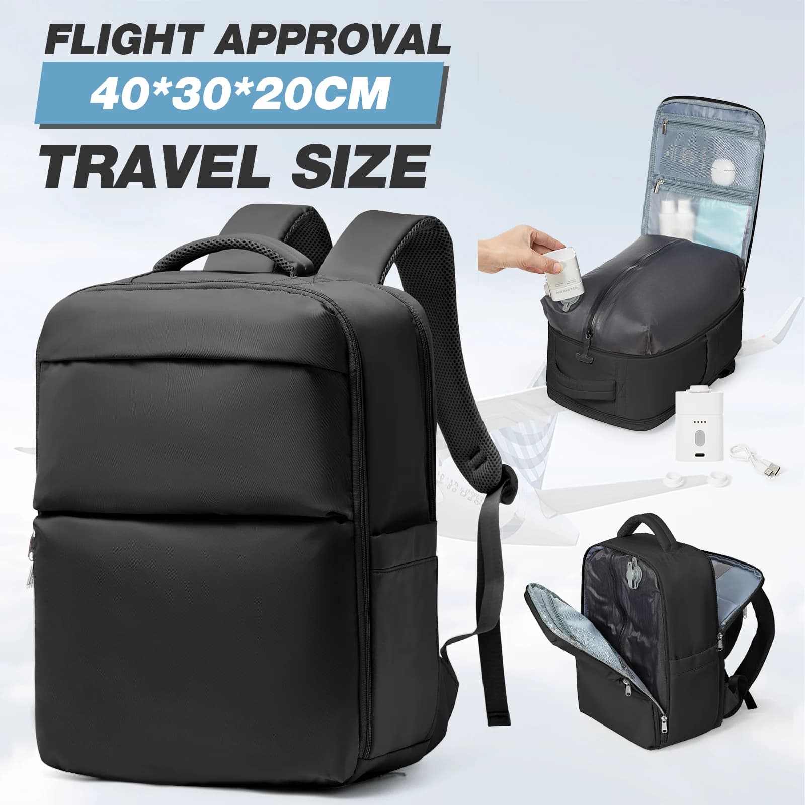 Vacuum Backpack for Travel, Airplane Ryanair Cabin Bag 40x30x20, Laptop Hand Luggage Backpack for Men Women, Travel Vacuum Bags