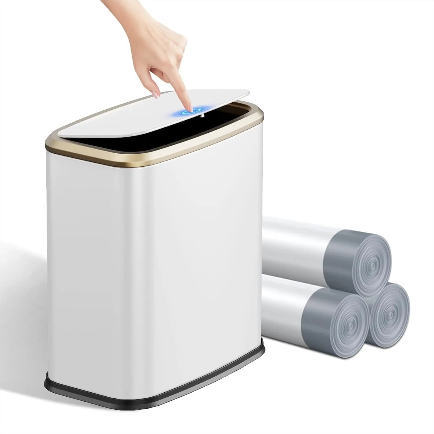 Cestino per Rifiuti in Acciaio Inox con Coperchio a Pressione, Contenitore Sottile da 2,1 Galloni per Bagno, Ufficio e Casa