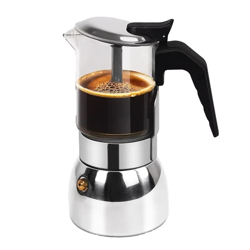 ABUI-Caffettiera Moka in Vetro Trasparente per 4 Tazze, Acciaio Inox 304 Rinforzato, Macchina per Espresso da Fornello, Caffettiera Italiana 200Ml 6.8Oz