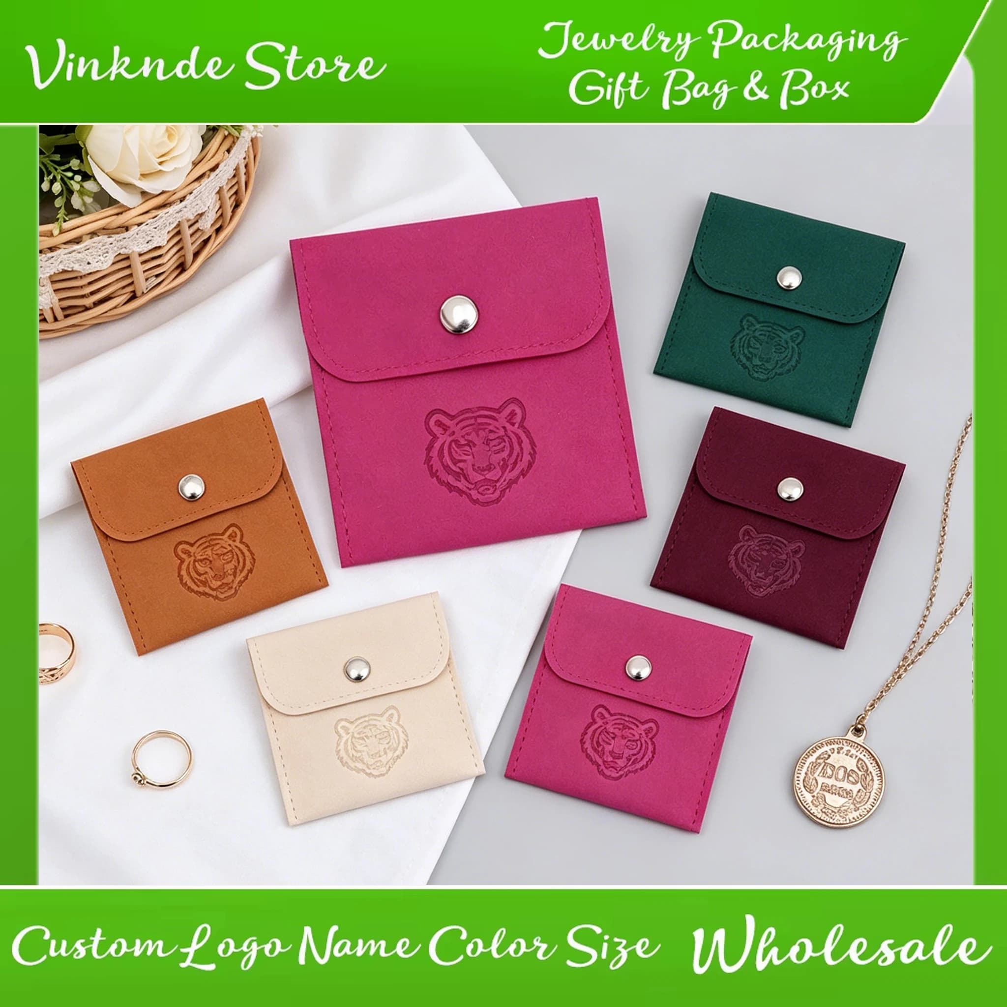 Nuove buste regalo per gioielli con logo personalizzato, sacchetti in microfibra per anelli, orecchini, carte dei tarocchi, bomboniere di nozze, custodie in velluto con chiusura a bottone