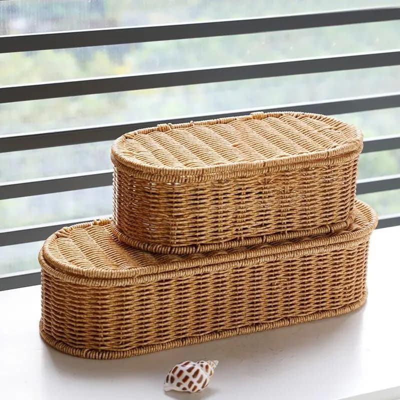 Bohemian Imitation Rattan Storage Basket Woven Storage Box Dust-proof Cutlery Frame Kitchen Organizer Home Decoration Basket