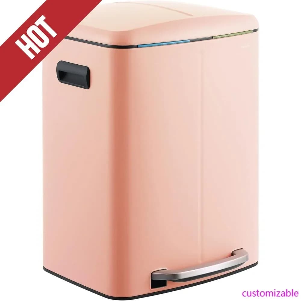 Cestino per Rifiuti Rettangolare a Doppio Secchio Hot-HPM1005G da 10,6 Galloni con Coperchio a Chiusura Morbida, Rosa Fenicottero, Resistente alle Impronte Digitali, Mo