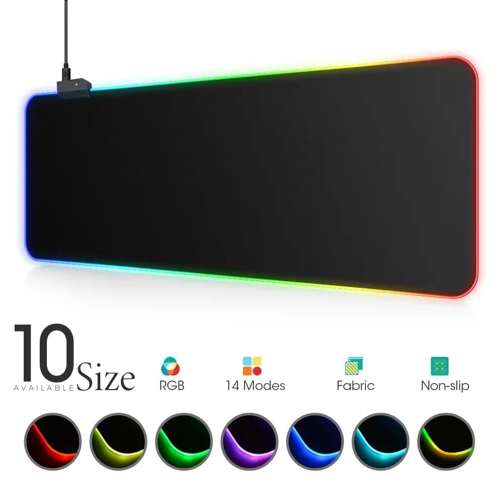 Tappetino per mouse con luce a LED Tappetino per tastiera RGB Tappetino per mouse con superficie colorata Tappetino per mouse nero Impermeabile multi-dimensione Gamer per computer mondiale