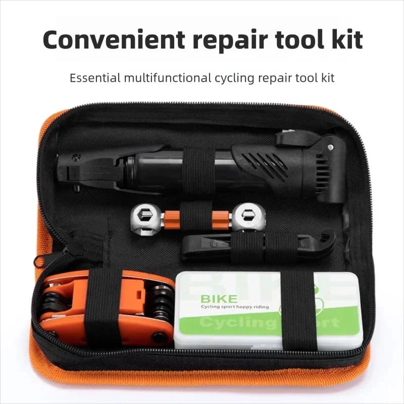Bike Repair Tool Set Portable Tool Bag with Mini Pump Tire Levers Tire Repair Patches Multi Wrench for Mountain Road Bicycle Mai