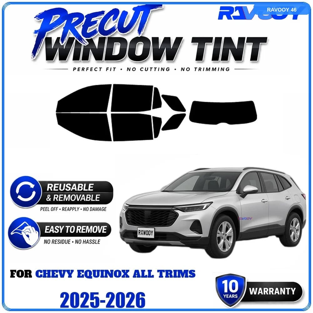 RAVOOY Precut Window Tint, Reusable Removable EPU Film, Custom Fit for Chevy Equinox ALL TRIMS 2025-2026, UV Heat Protection