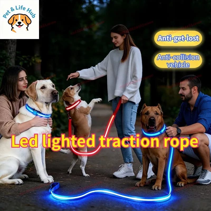 Guinzaglio per cani con luce LED, corda luminosa, guinzaglio lampeggiante di sicurezza per cani, accessori per passeggiate notturne con animali domestici
