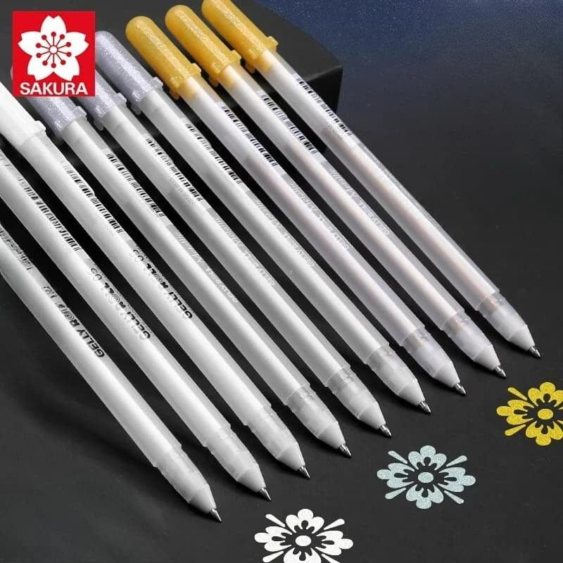 SAKURA Evidenziatore Gelly Roll Bianco Argento Oro per disegno di carte nere Disegnato a mano Fumetti Pittura Design Disegnato a mano