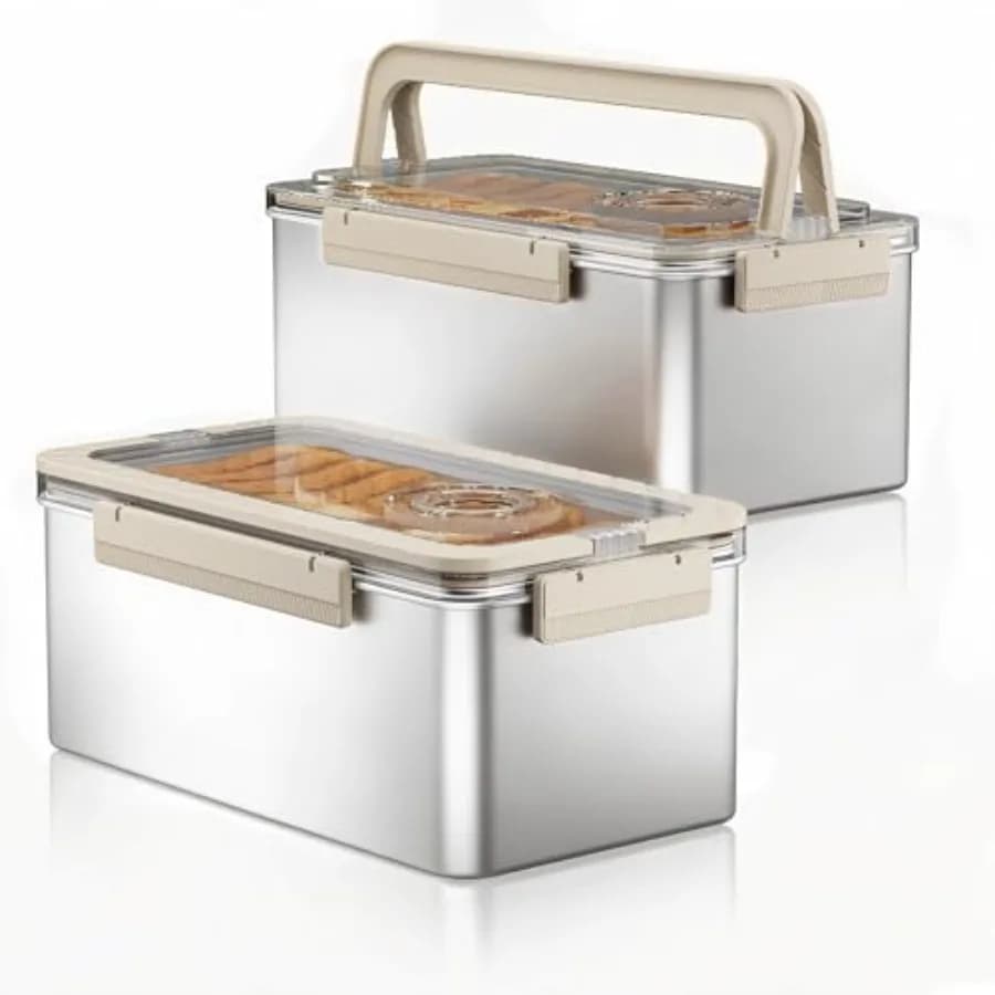 Contenitori per Pane in Acciaio Inossidabile con Indicatore di Data, Scatola Angolare per Pane Fresco, Contenitore Ermetico per Alimenti da Cucina