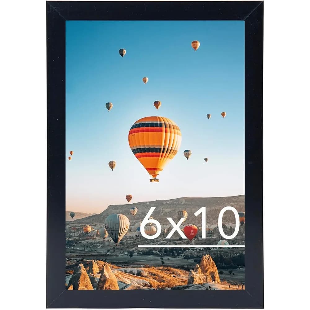 6x10 Inch Black Plastic Picture Frame, Modern Photo Frame with Shatterproof Plexiglass, Tabletop & Wall Mount Display