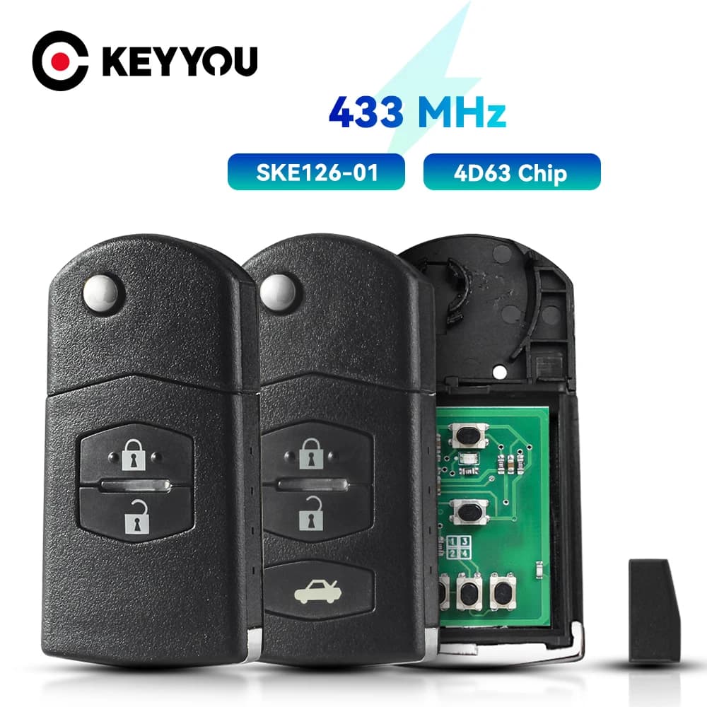 KEYYOU con batteria 433MHz chiave a distanza Car Starter ID63-80bit per Mazda 2 3 5 6 per sistema Mitsubishi SKE126-01 SKE126-A1 3 pulsanti