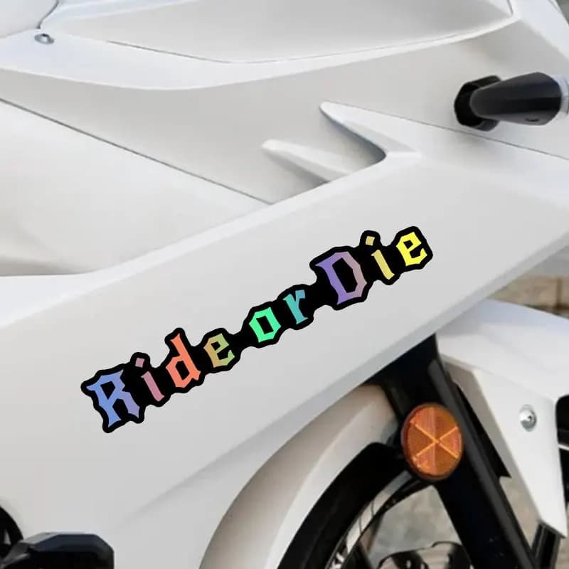Wall decal 2D Plate 'Ride Or Die', Decalcomania in Vinyl Waterproof Red and Black for Helmets, Tanks and Moto Decoration