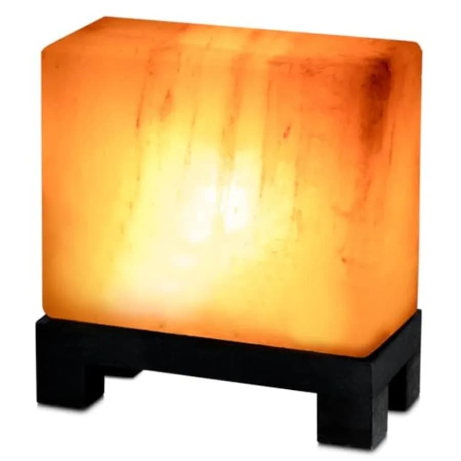 Roccia Rosa Naturale dell'Himalaya su Base in Legno con Lampadina e Cavo Dimmerabile, Decorazione Unica per la Casa, Regalo Zen Perfetto per Spa