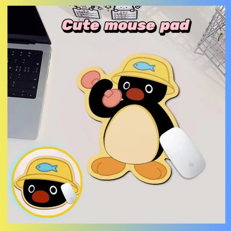 Tappetino per mouse a forma di pinguino Pingu Tappetino da scrivania antiscivolo durevole per supporto per il polso per tastiera del computer da ufficio Ideale per uomini e donne