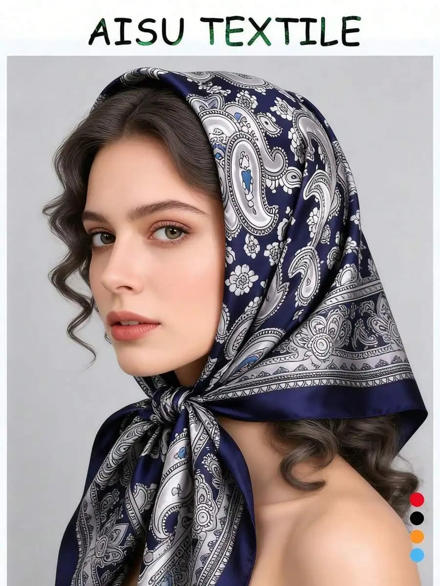 Foulard Quadrato da Donna 90CM con Stampa Paisley, Fascia per Capelli in Seta Simulata, Accessorio Moda