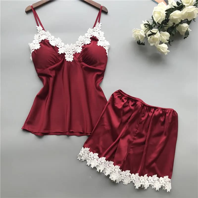 Nuovo set da due pezzi per bretelle in pizzo con vita a V profonda multicolore europea e americana e pantaloncini in pizzo